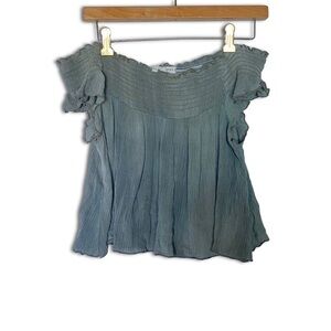 PacSun | LA Hearts Off the Shoulder Olive Green Flowy Top